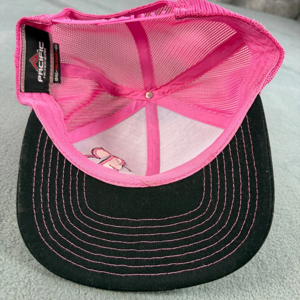 Pacific Headwear 104C Pro Model Trucker Hat Black Pink Snapback R Logo Cap OS